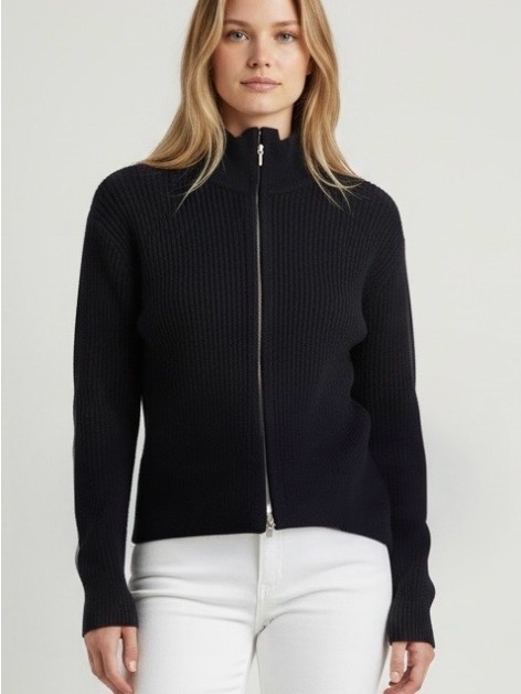 Tse Cashmere Black Zip-Front Ribbed Sweater Jacket - Women Size Xs